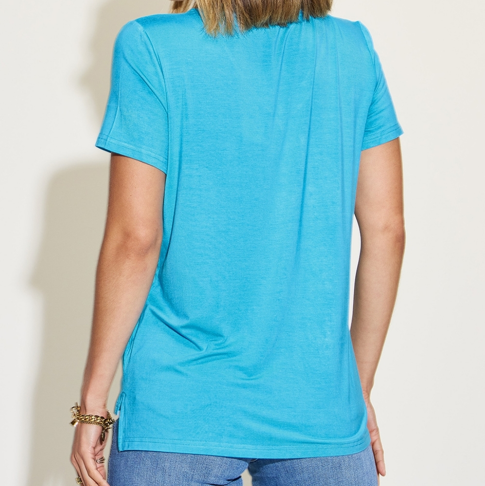 Blue High Low V-Neck Tee Shirt - Picture 6 of 12